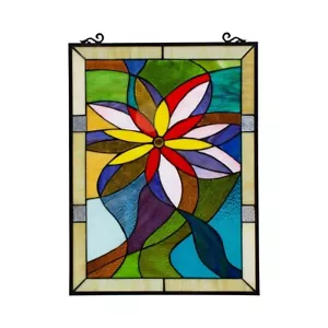 Stained Glass COLORFUL DAISY Tiffany-style Floral Window Panel 24" Height - Picture 1 of 3