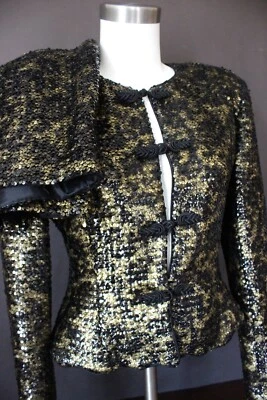 ¡Obra maestra! Falda y Chaqueta PAMELA DENNIS NY Lentejuelas Formal Negro Dorado Pasarela Foto 1 de 4