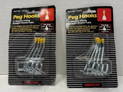 Crawford #18320 Silver 2” Double Prong Straight Peg Hooks 4 Pk Yellow Lot Of 2 - Image 1 of 4