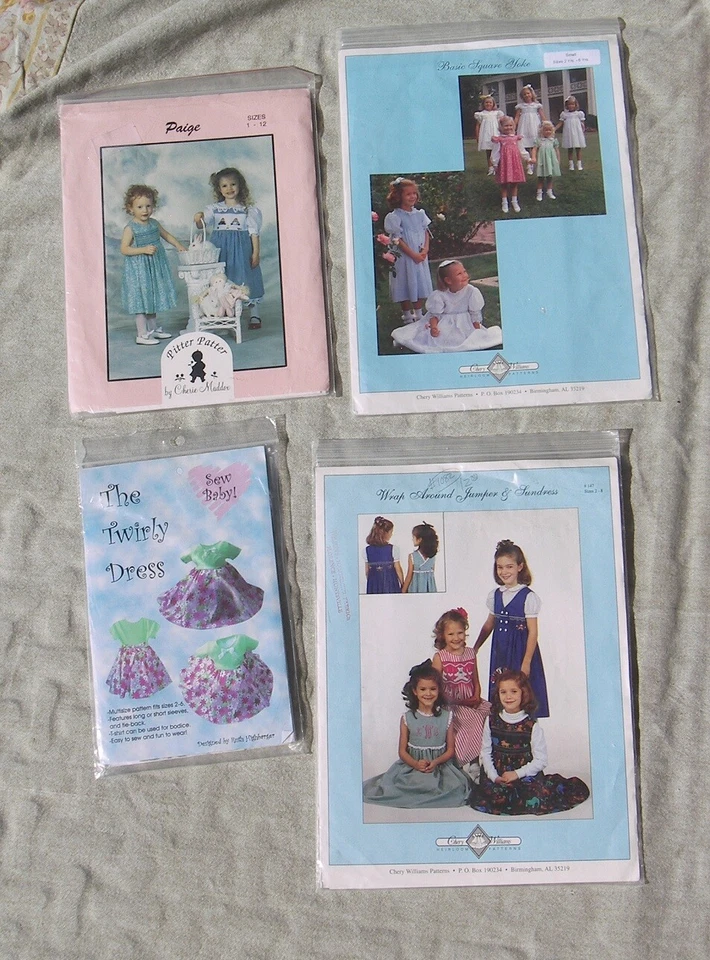 LOT Girl Patterns Size 2-12 Wrap Around Jumper Sundress Square Yoke Twirly Dress - Image 1 of 1