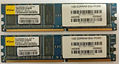 Elixir 2GB (2x1GB) DDR1 M2Y1G64DS8HC1G-5T 2Rx8 PC3200U-30331 400MHz #R2362 - Bild 1 von 2