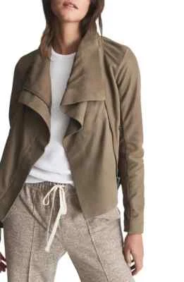 NUEVA REISS Rae Cascada Solapa Gamuza Chaqueta En Piedra Talla 14 #C2567 Foto 1 de 4