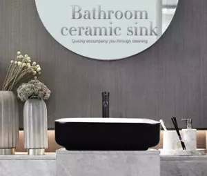 Bathroom Vessel Sink Faucet Combo Basin Bowl Pop up Drain Ceramic Rectangular - Picture 1 of 7