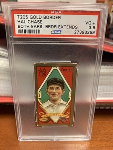 1911 T205 Gold Border Tobacco Hal Chase Both Ears Show Frame Ends PSA 3.5