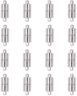 100Sets Platinum Color Brass Round Tube Magnetic Hematite Clasps Catches 16x6mm - Image 1 of 4
