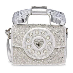 Betsey Johnson Kitsch Rhinestone Encrusted Silver Million Stars Phone Crossbody - Picture 1 of 8