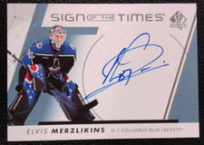 2022 SP Authentic Elivs Merzlikins Sign Of The Times On Card Auto BLUE JACKETS