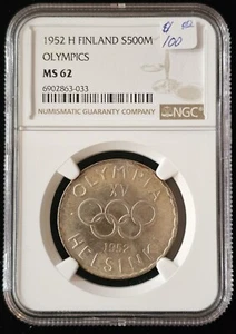 FINLAND 1952 500 Markkaa Helsinki Winter Olympics NGC MS62 - Picture 1 of 2