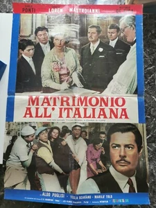 MANIFESTO CM 70 X 100 MATRIMONIO ALL'ITALIANA SOFIA LOREN, MARCELLO MASTROIANNI - Picture 1 of 3