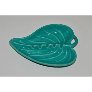 Mid Century Ashtray, Turquoise Leaf Shape 1950s Ashtray, Vintage Pottery Ashtray - Bild 1 von 10