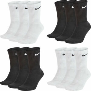 Nike Mens Womens 3 Pairs Crew Socks Everyday Sports Training Socks Black White