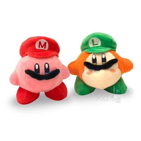 2pcs Kirby Waddle Dee with Mario Luigi Hat 5" Plush Doll Stuffed Toy Keychain Cover