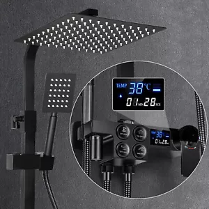 Thermostat Schwarz Duscharmatur Duschset Regendusche Duschsystem Kopfbrause DE - Bild 1 von 15
