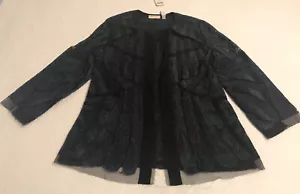 Giacca swing Chico's taglia 1 ciniglia nera/blu notte - nuova con etichetta $140 - Foto 1 di 12
