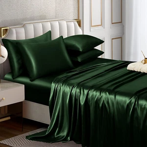 King Size Satin Sheet Set Emerald Green 6 Piece Luxury Soft 16" Deep Pocket - Picture 1 of 8