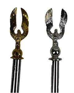 Pair of Motorcycle Chrome Handlebar Flag Mounts w/ Eagle Toppers – 17” & 16” - Picture 1 of 12