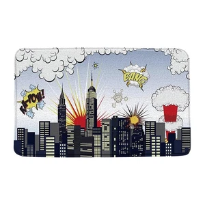Superhero Bath Mat Buildings Cityscape City Skyline Cartoon Comic Art Creativ... - Bild 1 von 2
