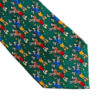 BUGS BUNNY Green Golf Tie 100% Silk VTG 90s Novelty Necktie Warner Brothers - Image 1 of 4