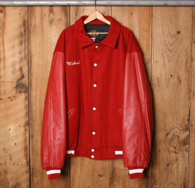 GAME SPORTSWEAR "Michael" Embroidered Red Wool & Leather Varsity Jacket 3XLT - Image 1 of 4