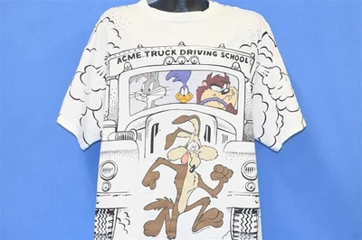 vtg 90s LOONEY TUNES ACME TRUCK DRIVING BUGS TAZ AOP ALL OVER PRINT t-shirt 2XL - Image 1 of 4