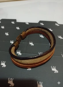 Men's Double Layer Genuine Leather Cuff Bracelet | Rustic Brown & Tan - Picture 1 of 5