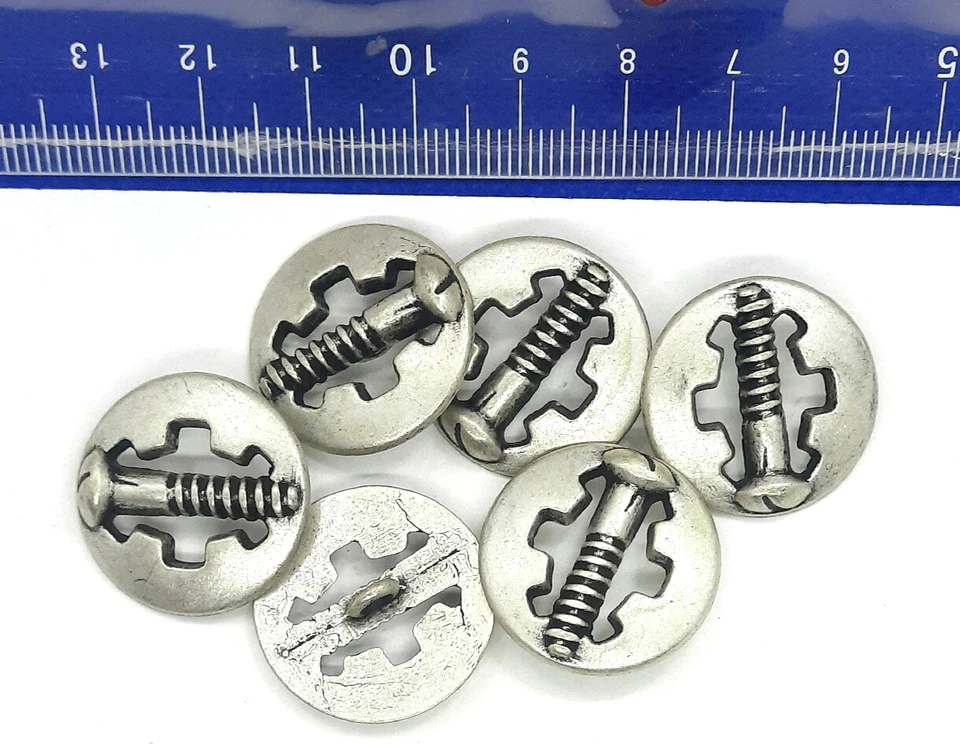 6 bottoni biker in metallo con occhiello 23 mm giacca cappotto argento... - Immagine 1 di 1