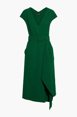 Oscar de la Renta Wrap Dress Emerald Green Belted Asymmetric Flare US 12 XL NWOT - Image 1 of 4