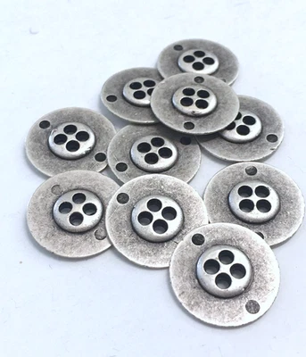 6 Metal Antiqued Silver Tone Buttons 4-Hole Sew Through Sewing 20 mm #MT8 - Image 1 of 4
