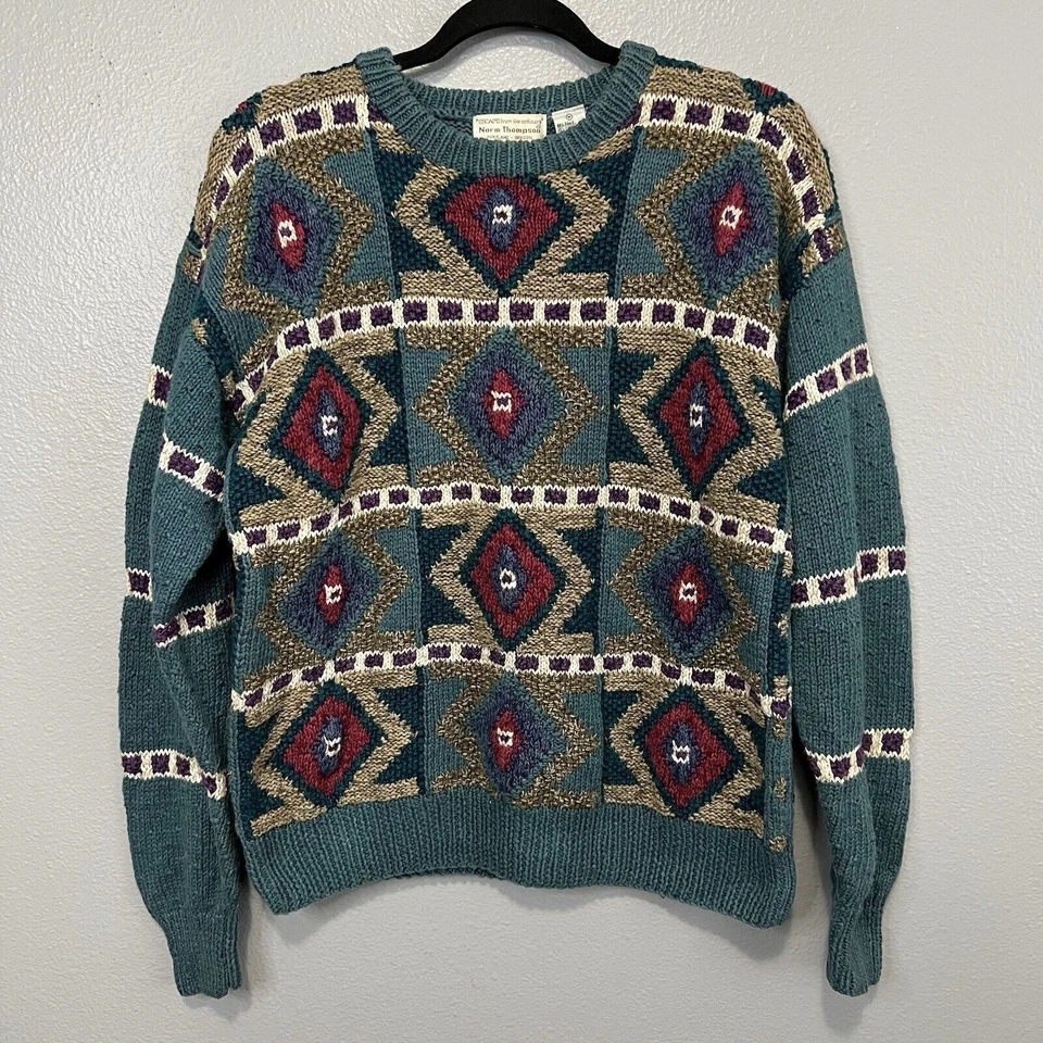 Vintage Norm Thompson Handknit Sweater Medium Ramie Blend Textured Cozy Cabin - Image 1 of 4