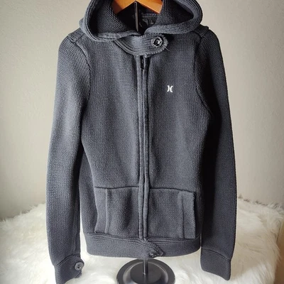 Sudadera con Capucha Hurley Tejido Waffle Bordada Para Mujer Grande Negra Cremallera Completa Manga Larga Foto 1 de 4