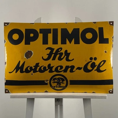 Optimol Enamel Sign - 60x40cm (23.6x15.7") - Retro Motor Oil Garage Iron Signage - Image 1 of 4
