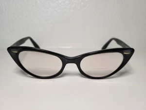 Vintage Bausch & Lomb Eyeglasses FRAME ONLY Black Cat Eye 50s RARE - Afbeelding 1 van 8