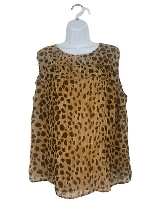 Blusa Merona para mujer marrón leopardo chifón capas sin mangas cremallera trasera XXL Foto 1 de 4