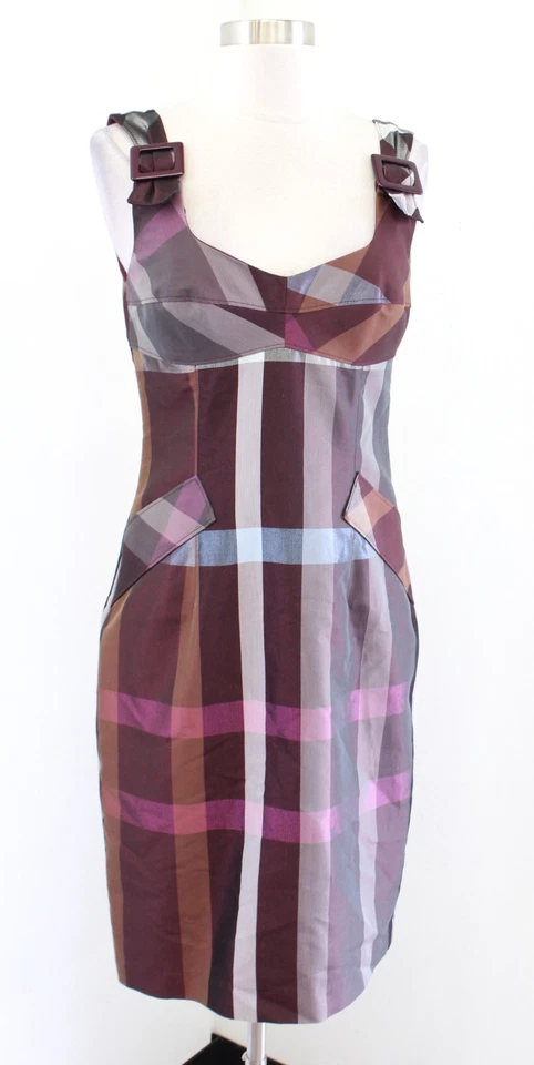 Vestido Vaina Yoana Baraschi Anthropologie Borgoña Hebilla a Cuadros Acento Talla 4 Foto 1 de 4