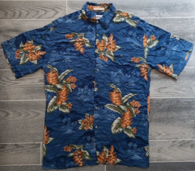 Vintage Campra Moda Mens Medium Blue Floral Hot Rod Hawaiian Shirt - Image 1 of 4