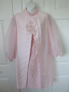 SYLVIA ANN Vintage MOB Pink Dress w/Sleeveless Overlay Duster Embellished 1960's - Picture 1 of 12