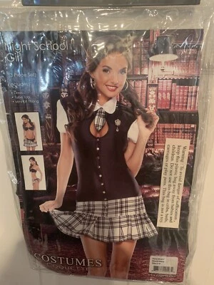 New Sexy Night School Girl Costume Adult Size S/M Dress Tube Top Mini Kilt Thong - Image 1 of 4