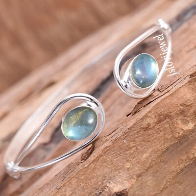 Blue Fire Labradorite Gemstone 925 Sterling Silver Bangle Cuff For Birthday Gift - Image 1 of 4