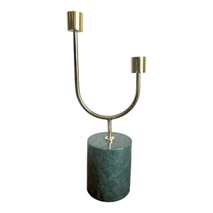 VINTAGE MINIMALIST CANDLE HOLDER MARBLE BASE GOLD FINISH  - Picture 1 of 12