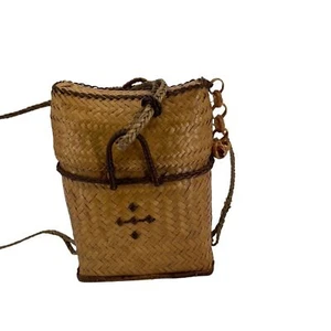 Pasiking handmade woven bag backpack vintage basket tan bamboo lid - Picture 1 of 9