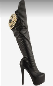 Privileged Thigh High Platform High Heel Rossum Black Boots Size 10 BDSM Fetsih