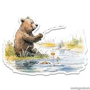 Fishing Brown Bear, Vinyl Decal Sticker, Indoor Outdoor, 3 Sizes, #12409 - Picture 1 of 1