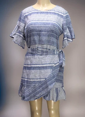 Express льняной смеси Chambray надежном платье коротким рукавом полоски синий/белый размер L - Изображение 1 из 4