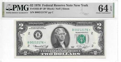 1976* New York Star (B* Block) $2 FRN PMG 64 EPQ Choice Uncirculated - Image 1 of 4