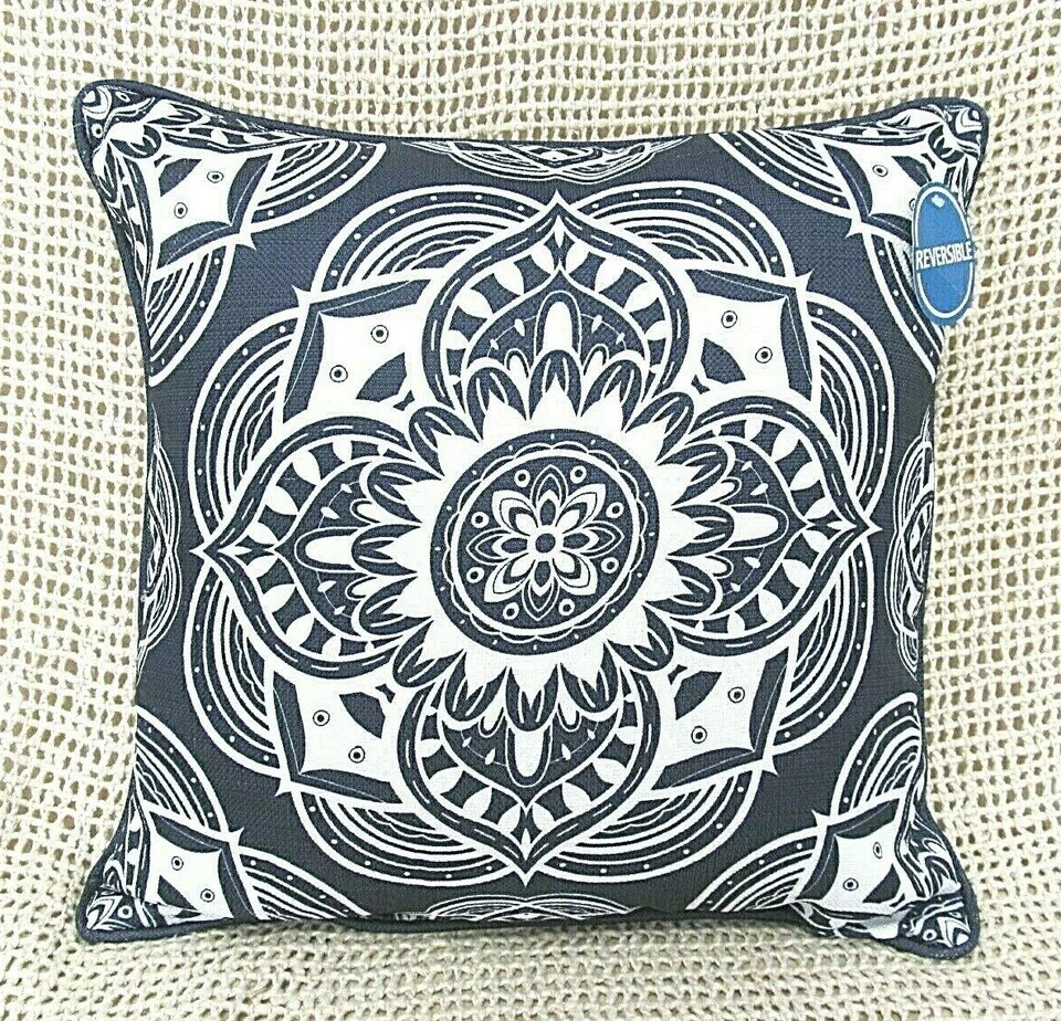 Mainstays Reversible ~ NAVY BLUE & WHITE Decorative Throw Pillow 18" x 18" ~NWT  - Image 1 of 4
