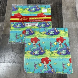 Vintage Cleo gift wrap Disney The Little Mermaid 3 Sheets 90’s wrapping paper - Picture 1 of 5