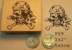 Estampilla de goma calavera y huesos pirata P59 WM - Imagen 1 de 2