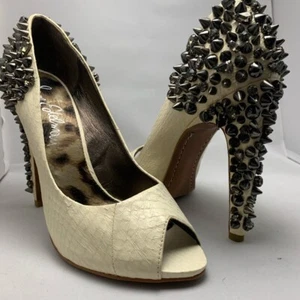 Sam Edelman White Snakeskin Studded Peep Toe Lorissa Pump Size 8.5 M NWT - Picture 1 of 8