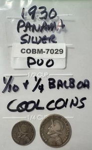 1930 Panama SILVER Duo 1/10 + 1/4 Balboa Coin Lot COBM-7029 - Imagen 1 de 7