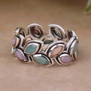 Anello Amazzonite e Opale Rosa, Anello in Argento Massiccio 925, Anello da Donna con Pietra Preziosa Statement - Foto 1 di 5